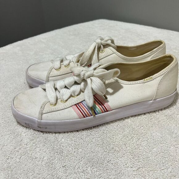 Keds Womens White Kickstart Rainbow Webbing Stripe Sneakers Size 11 Dream Foam - Picture 2 of 13